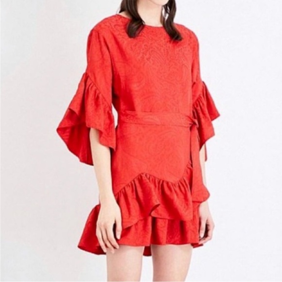 Maje Red Ruffled Mini Dress - Picture 4 of 13